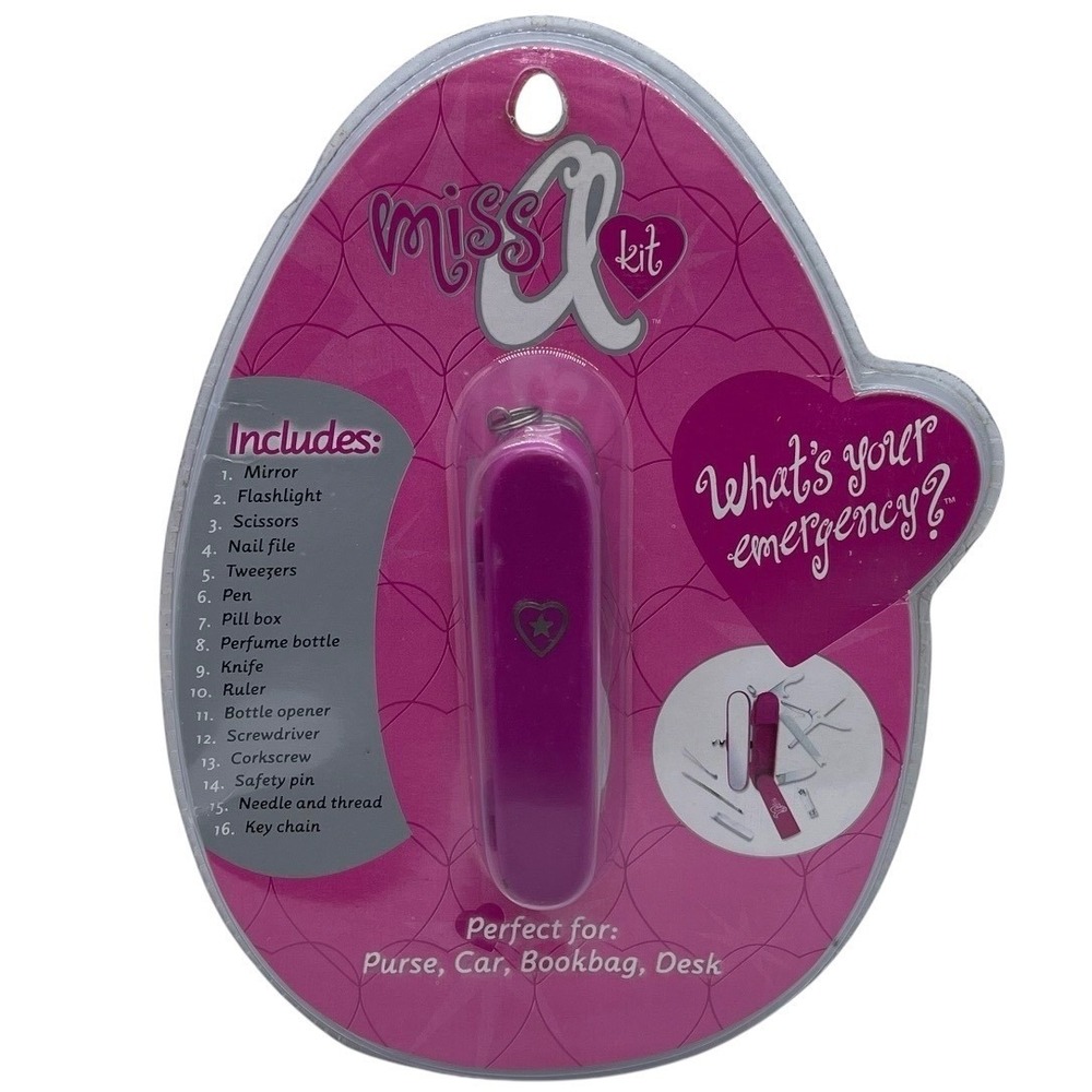 Miss A Kit 16-in-1 Emergency Multi-Tool Magenta Pink Travel Keychain New 2004